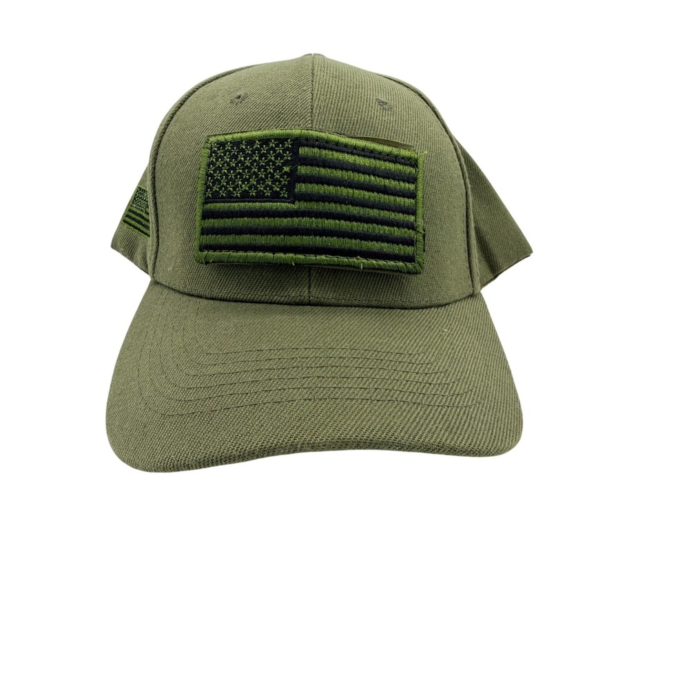 KYS Design‎ Hat Cap Strap Back Mens One Size Green USA Flag Patriotic Baseball